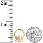 16G 3/8 Clear CZ Gem Gold Tone Lotus Flower Hinged Segment Ring