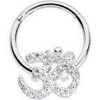 16G 3/8 Clear CZ Gem Amazing Om Hinged Segment Ring