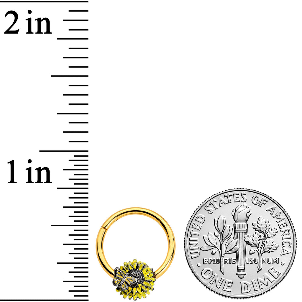 16G 3/8 Gold Tone Sunflower Butterfly Hinged Segment Ring
