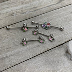 14G 9/16 Bird Pink Flower Barbell Nipple Ring Set