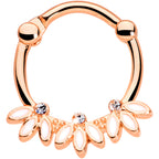 16G 3/8 Clear Gem Rose Gold Tone White Leaves Cartilage Clicker