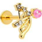 16G 5/16 Pink Faux Opal Gold Tone Cupids Bow Labret Monroe Tragus