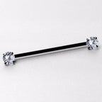 14G Clear CZ Gem Black Threadless Industrial Barbell 38mm
