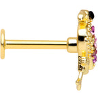 16G 5/16 Pink Gem Gold Tone Fashion Flamingo Labret Monroe Tragus