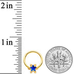 16G 3/8 Blue Gem Gold Tone Star Hinged Segment Ring
