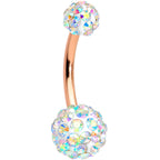 White Faux Opal Clear Gem Rose Gold Tone Aurora Belly Ring Set of 4
