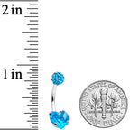 Blue CZ Gem Disco Ball Heart Belly Ring