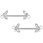 14G 1/2 Clear Aurora Gem Loop Butterfly Barbell Nipple Ring Set