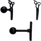 16G 1/4 Black Gold Tone Scissors Hair Cartilage Tragus Set of 3