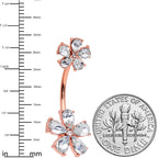 Clear Gem Rose Gold Tone Fabulous Flowers Double Mount Belly Ring
