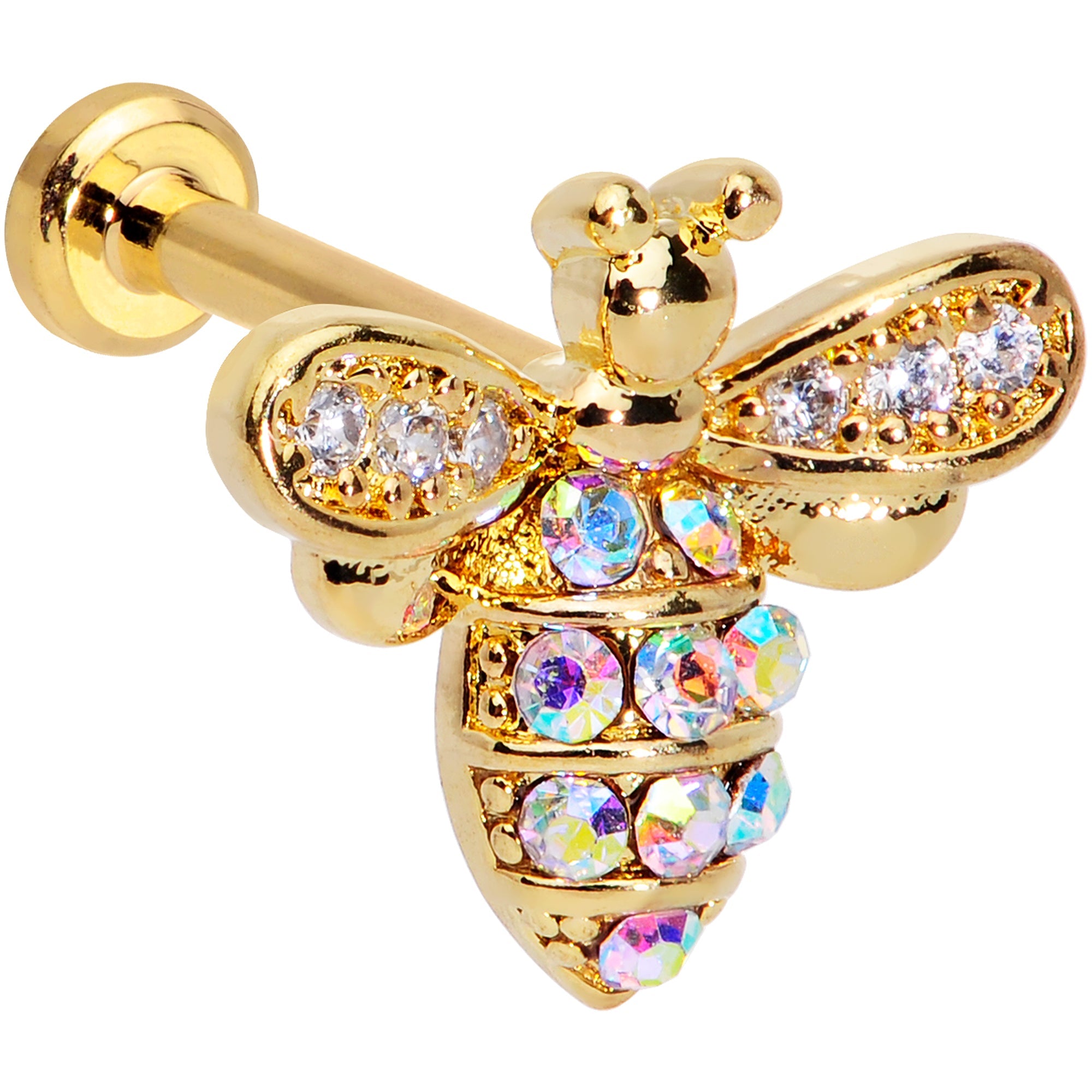 16G 5/16 Aurora CZ Gem Gold Hue Beauty Bee Internal Thread Labret