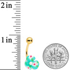 Aqua Gem Gold Tone Flower Pearly Belly Ring Set of 3
