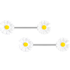 14G 5/8 White Flower Barbell Nipple Ring Set