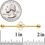 14G Clear Gem Gold Tone Open Cross Industrial Barbell 38mm