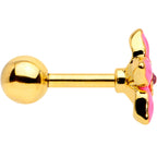 16G 1/4 Pink Gem Gold Tone Exotic Flower Cartilage Tragus