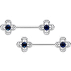 14G 9/16 Blue Gem Stylized Deco Cross Barbell Nipple Ring Set