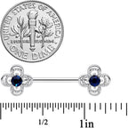 14G 9/16 Blue Gem Stylized Deco Cross Barbell Nipple Ring Set