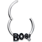 16G 3/8 Clear Gem Black Boo Halloween Hinged Segment Ring