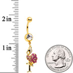 Clear Pink Gem Gold Tone Fashion Flamingo Dangle Belly Ring