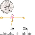 14G Gold Tone Pink Flamingo Dangle Industrial Barbell 38mm