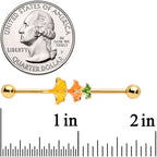 14G Gold Tone Autumn Leaves Fall Industrial Barbell 38mm
