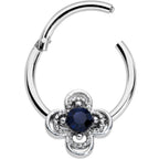 16G 3/8 Blue Gem Stylized Deco Cross Hinged Segment Ring
