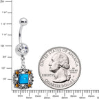 Clear Yellow Gem Blue Faux Turquoise Square Dangle Belly Ring