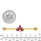 14G Dark Red Gem Gold Tone Autumn Leaves Industrial Barbell 38mm