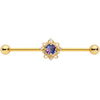 14G Purple Tourmaline Gold Tone Filigree Industrial Barbell 38mm