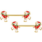 14G 9/16 Gold Tone Ice Skate Snowman Christmas Nipple Ring Set