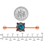 14G Aqua Gem Rose Gold Tone Renaissance Industrial Barbell 38mm