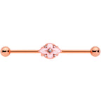 14G Clear Gem Rose Gold Tone Pink Cross Industrial Barbell 38mm