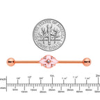 14G Clear Gem Rose Gold Tone Pink Cross Industrial Barbell 38mm