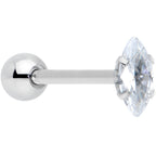 Clear CZ Gem Oval Top Barbell Tongue Ring