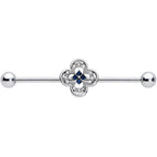 14G Blue Gem Stylized Deco Cross Industrial Barbell 38mm