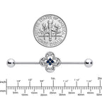 14G Blue Gem Stylized Deco Cross Industrial Barbell 38mm