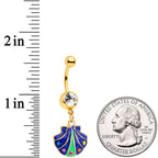 Clear Gem Gold Tone Blue Shell Dangle Belly Ring