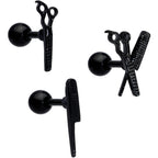 16G 1/4 Black Scissor Comb Hair Cartilage Tragus Earring Set of 3
