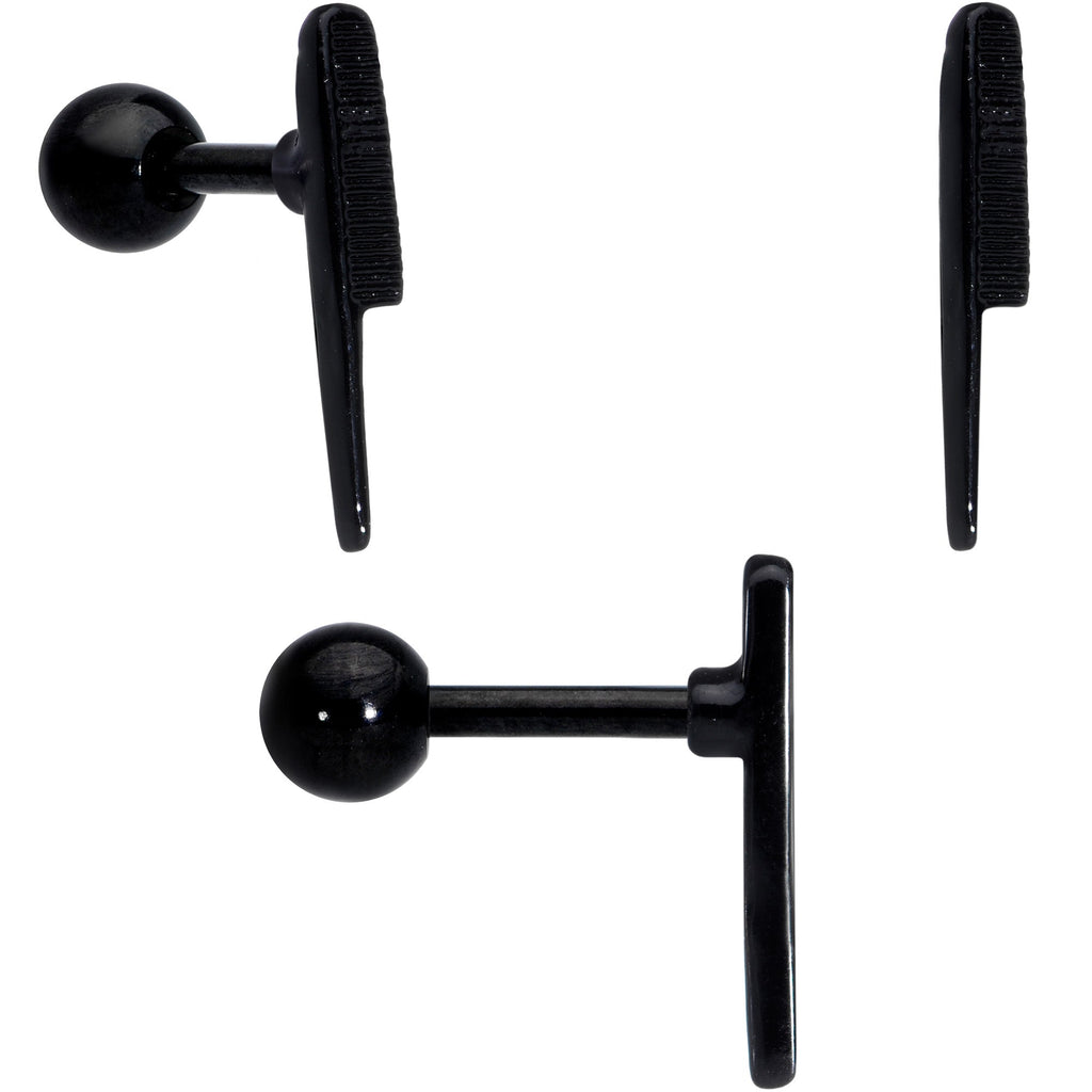 16G 1/4 Black Scissor Comb Hair Cartilage Tragus Earring Set of 3