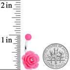 Clear Pink Gem Flower Belly Ring Set of 3