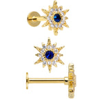 16G 5/16 Blue Clear Gem Gold Tone Star Labret Tragus Set of 3