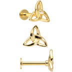 16G 5/16 Clear CZ Gem Gold Tone Triquetra Labret Tragus Set of 3