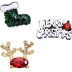 16G 1/4 Red CZ Gem Gold Tone Christmas Cartilage Earring Set of 3