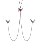 14G 9/16 Red Gem Black Spider Web Halloween Nipple Chain Necklace