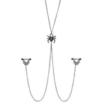 14G 9/16 Red Gem Black Spider Web Halloween Nipple Chain Necklace