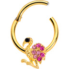 16G 3/8  Pink Gem Gold Tone Fashion Flamingo Hinged Segment Ring
