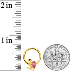16G 3/8  Pink Gem Gold Tone Fashion Flamingo Hinged Segment Ring
