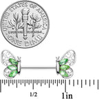 14G 9/16 Green Gem Lacy Butterfly Barbell Nipple Ring Set