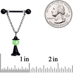 14G 11/16 Green Gem Black Witch Halloween Dangle Nipple Ring Set