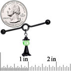 14G Green Gem Black Witch Halloween Dangle Project Bar 38mm